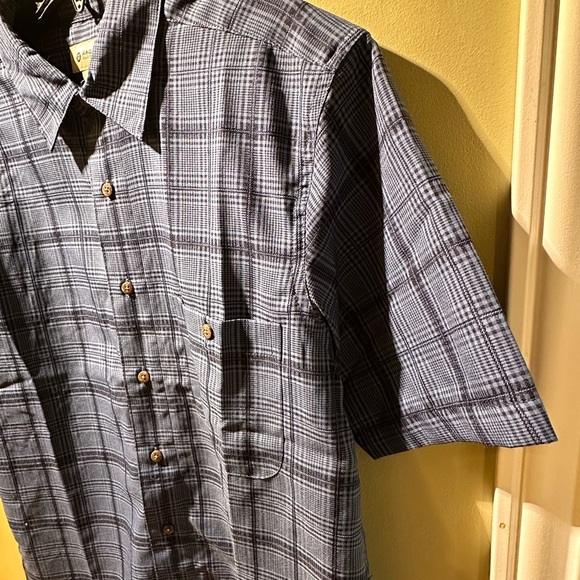 Haggar Men's Navy Blue Plaid Button Down Collared Shirt - Picture 8 of 9